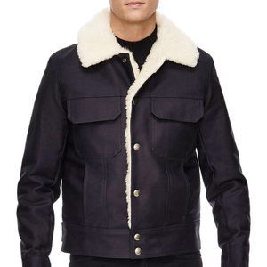 Sandro Blue Shearling Trucker Jacket Size XL fits M to L with Tags